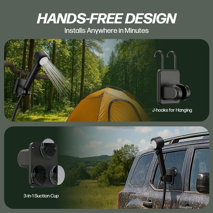 Митрікс Портативна душова система для кемпінгу: 10л/хв, акумулятор 7800mAh, 4 режими, IPX8, для подорожей та автомиття (зелена)