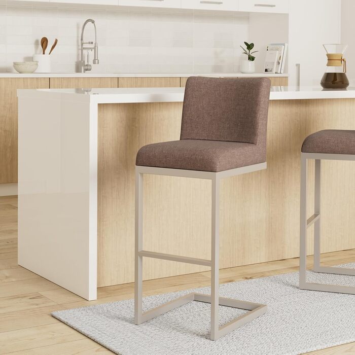 Барний стілець Paros з нержавіючої сталі, оббивка з тканини, з підлокітником та ергономічною підніжкою, сірий