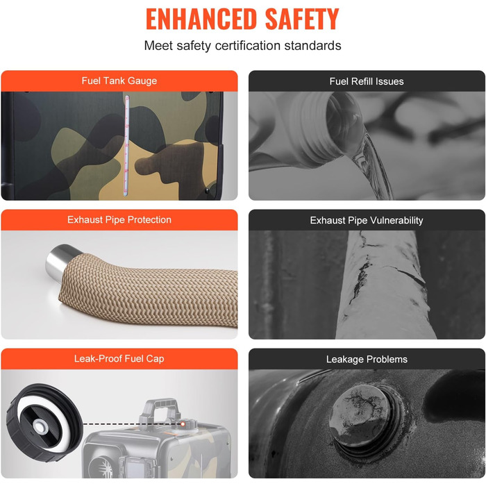 VEVOR 8 кВт дизельна піч опалення 12/24 В з Bluetooth, пультом дистанційного керування та CO-датчиком, швидко нагрівається, портативна, горизонтальна, маскувальна