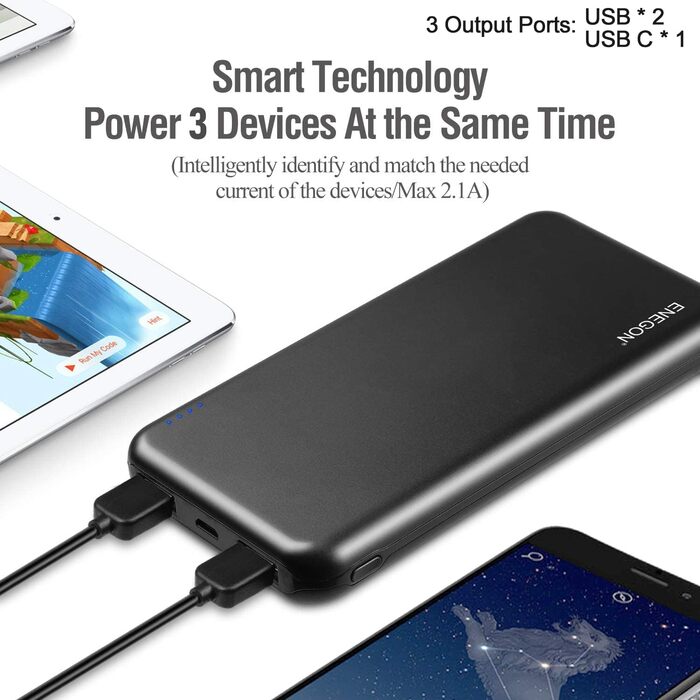 Пакети Powerbank 10000 мАг, USB-C та 2 виходи USB для iPhone, iPad, Galaxy (червонийчорний), 2