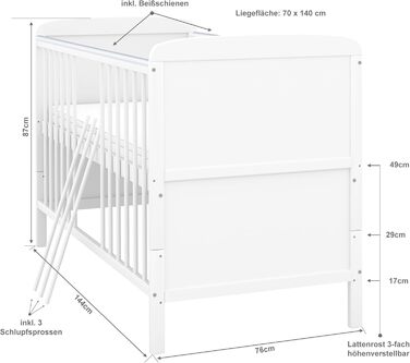 Дитяче ліжко Baby Delux 70х140 см біле, трансформується в дитяче ліжко Наталі з ящиком і матрацом