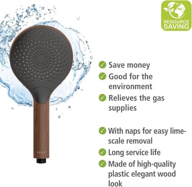 Водозберігаюча душова лійка WENKO Водозберігаюча, водозберігаюча універсальна ручна душова лійка, душова лійка з екологічною системою економії води, економія 40 води з повним комфортом, душова лійка Ø 12 см, ABS (коричневий/чорний)