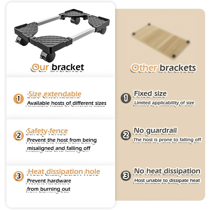 Підставка для комп'ютера SPORWAY: універсальна, на коліщатках, для під стола, білий/чорний