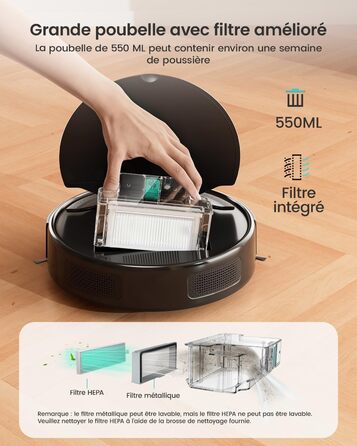 Робот-пилосос LEFANT з функцією миття підлоги, 5500Pa, LiDAR-навігація, багатошарове мапування, віртуальна зона, керування через Alexa/APP/WiFi, ідеальний для шерсті тварин, килимів та твердих підлог (M310)