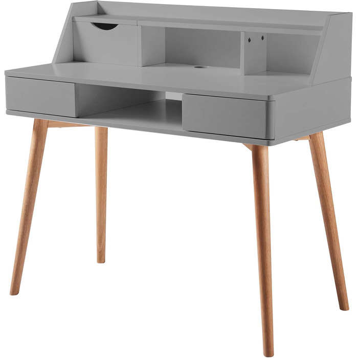 Дитячий письмовий стіл Teamson Home Creativo з МДФ, з полицями та шухлядами, білий/натуральний, VNF-00045 (Світло-сірий)