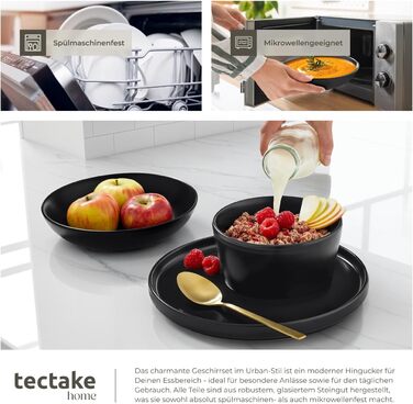 Набір посуду Tectake® 30 предметів: тарілки, миски, чашки, тарілки для їжі та сніданку, глибокі тарілки, миски. Чорний набір посуду з каменю, 6 осіб.