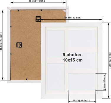 СТИЛЬ 18 x 35 см кілька рамок для фотографій, фотогалерея, фотогалерея з паспарту і 3 вирізами для фотографій 10 x 15 см, (28x35 см - 5AP 10x15 см, білий)