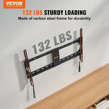 Стійка для телевізора VEVOR поворотна підлогова 32-85 дюймів, чорна. Регульована висота, міцне загартоване скло.