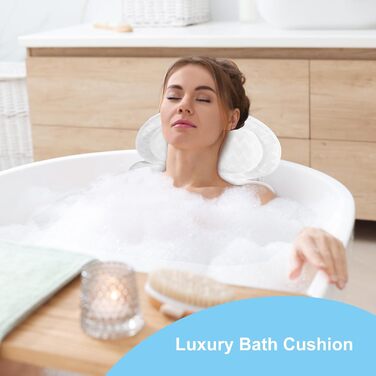 Подушка для ванни з піни memory foam, біла, з присосками, для шиї та спини, 4D вентиляція, 6 присосок (довга, квадратна)