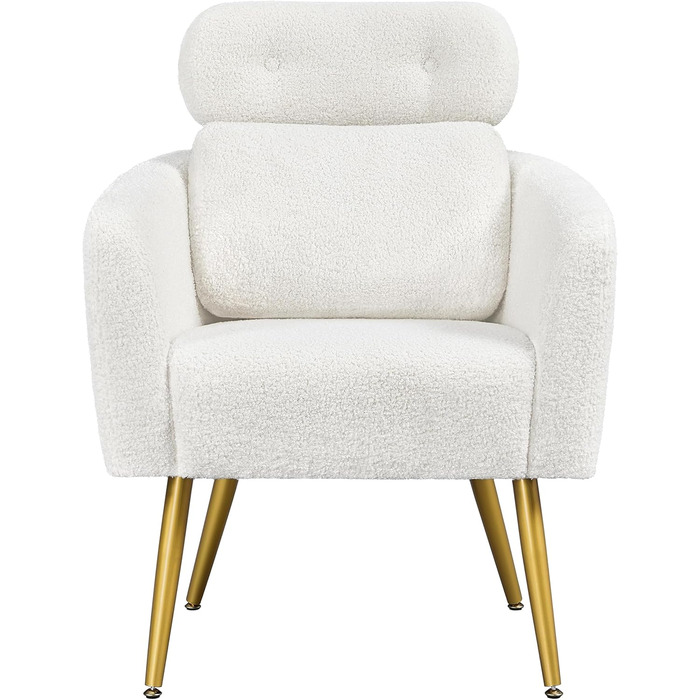 Крісло Yaheetech з тканини букле, м'яке, з регульованою підголівником, для вітальні/офісу, біле