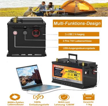 Акумуляторна батарея Feence Mini 12V 100Ah LiFePO4, 100A BMS, 15000 циклів, 10 років, для автофургонів, автофургонів, морських, автономних