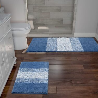 Набір килимків для ванної кімнати з мікрофібри, 2 шт. (блакитний), антиковзні, швидковисихаючі, м'які, для туалету, машинне прання, 45 x 65 см + 45 x 120 см