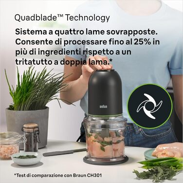 Подрібнювач Braun MultiPractic 3 CH3011BK чорний, 500 Вт, 4 леза з нержавіючої сталі, для льоду, посудомийна машина