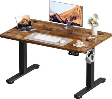 Електричний регульований стіл Devoko 120x60 см, стабільний офісний стіл, стіл для стоячи/сидячи, комп'ютерний стіл з функцією пам'яті, (Коричневий)