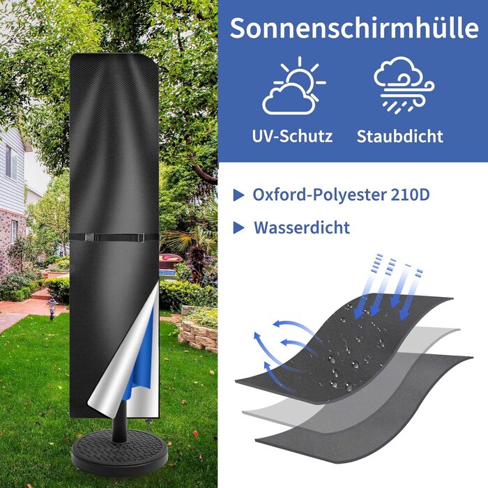 Чохол для парасольки/маркетки: захист від сонця та УФ-променів, діаметр до 400 см, розмір 300x300 см. Колір: коричневий/чорний. З підсилювачем.