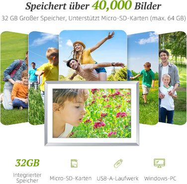 Цифровий рамка для фотографій з дерева, Wi-Fi, 32GB, 10.1 дюйма, IPS сенсорний екран, Frameo APP, подарунок, дуб (срібло)