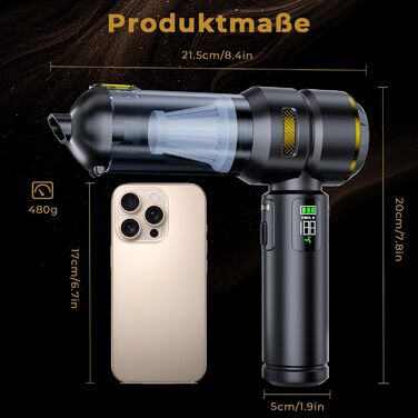 Акумуляторний ручний пилосос HOVIN для авто та дому, потужність 24000 Па, 3 режими роботи, бездротовий, чорно-золотий