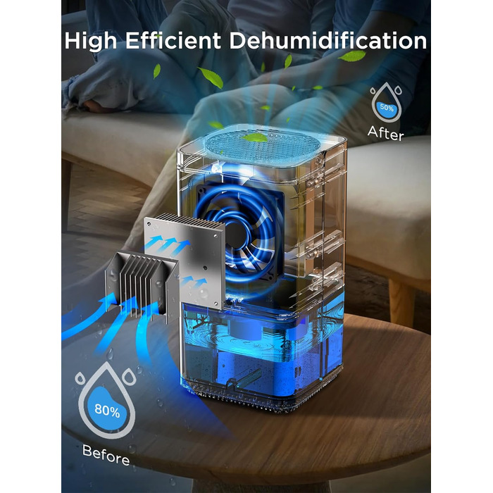 EasyAcc Електричний осушувач повітря 1200 мл, компактний, тихий, портативний, з автовимкненням та режимом сну. Ідеально для офісу та дому. Чорний колір.