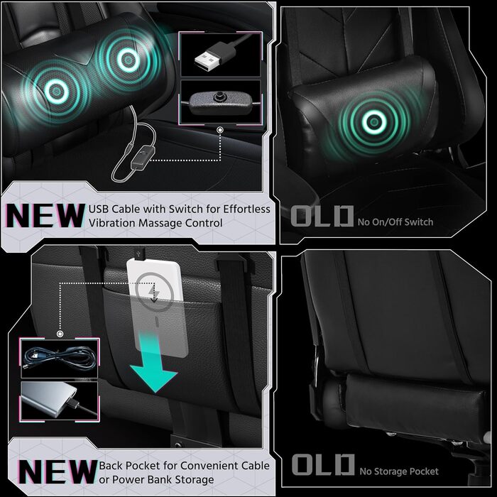 Ігровий крісло Yaheetech з масажем, регульована спинка 90-135°, комп'ютерне крісло з підніжкою, білий (чорний)