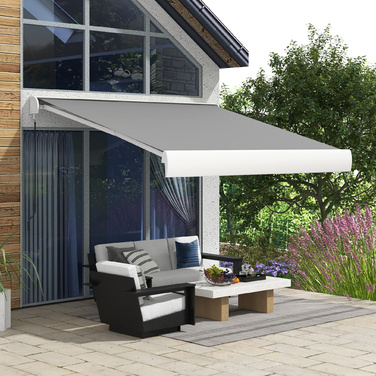 Тент Outsunny Folding Arm 3м Електричний тент з ручним рукояткою та дистанційним керуванням, балконний тент Алюмінієвий захист від сонця світло-сірого кольору