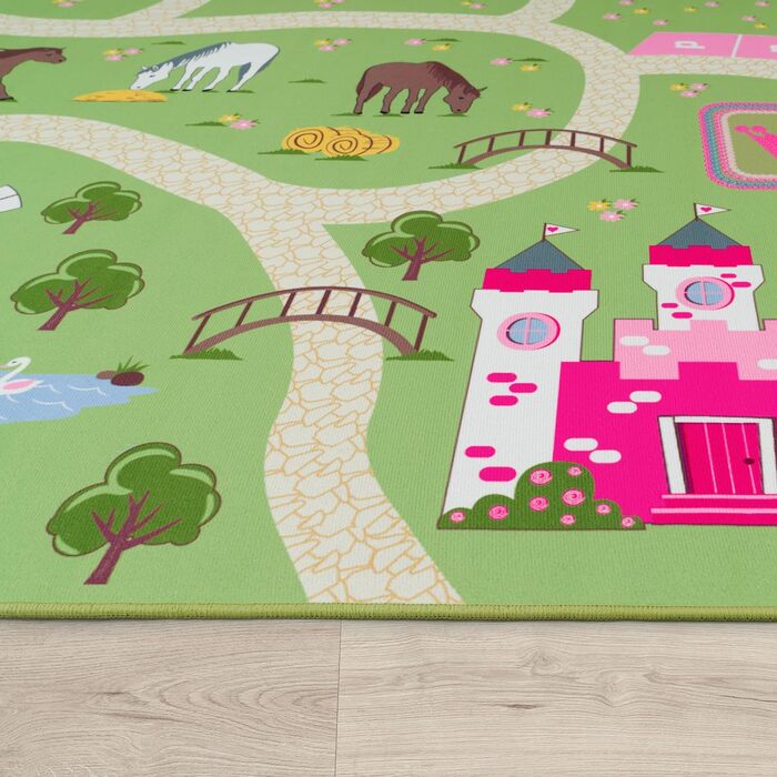Дитячий килимок Paco Home для дитячої кімнати, ігровий килимок з пейзажем і конячками нековзний зеленого кольору, розмір 160x220 см 160x220 см Зелений