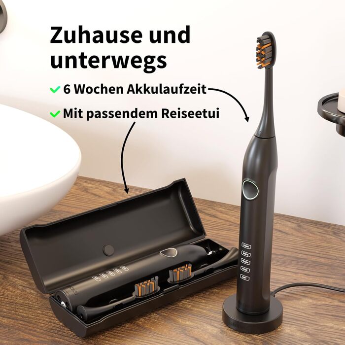 Електрична звукова зубна щітка Gero G3 з чохлом для подорожей та насадкою | 5 режимів чищення, тривалий час роботи акумулятора, білий колір