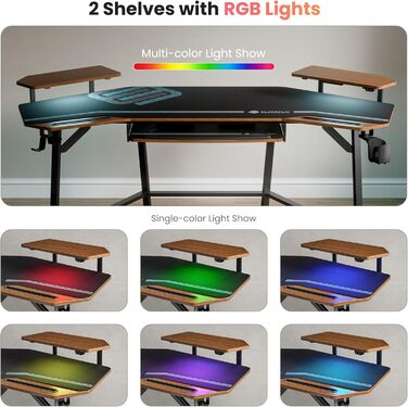 Ігровий стіл EUREKA ERGONOMIC 160x74 см з крилами для геймінгу, PC, Home Office, Live Streaming, 2 слоти для iPad, горіховий колір