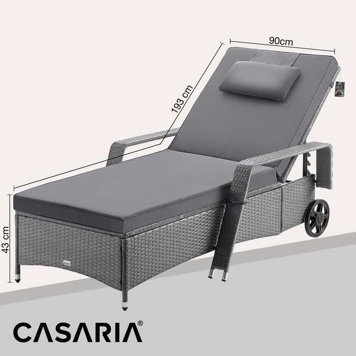 Шезлонг з поліротанга сірий/антрацит 193x90x43см