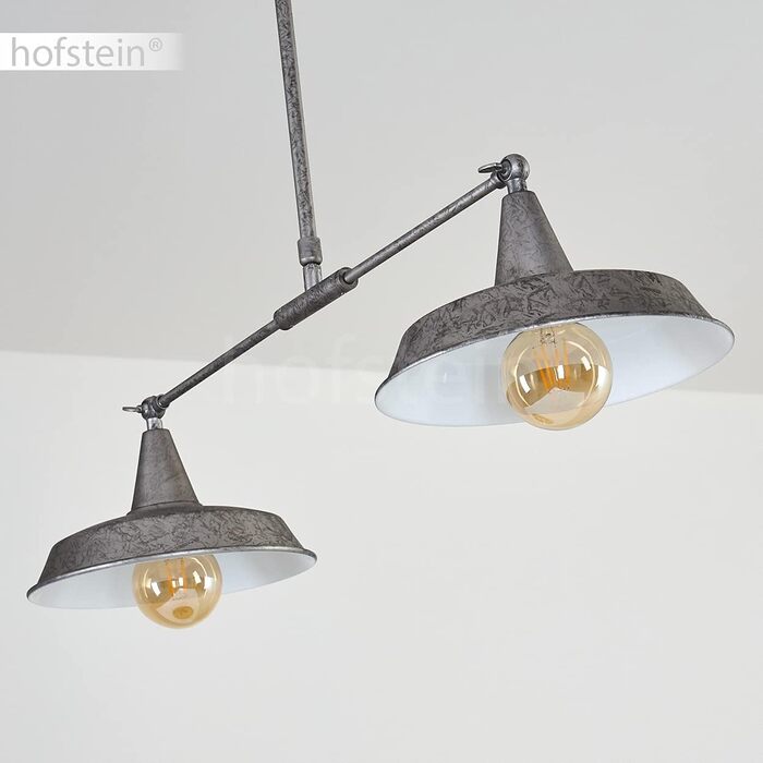 Підвісний світильник Chicopee, підвісний світильник на 2 лампи з металу сріблястого/білого кольору, промисловий дизайн, висоту лампи можна регулювати за бажанням, з регульованими плафонами, 2 x E27, без лампочки