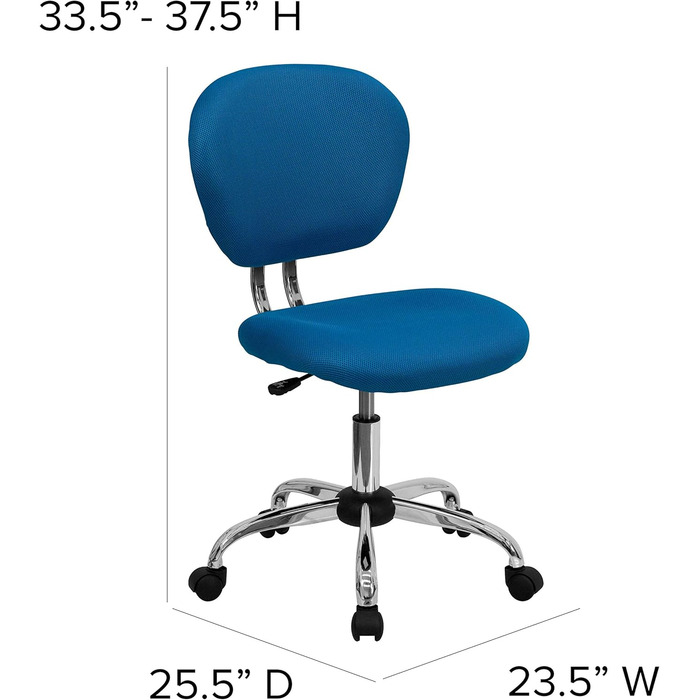 Офісне крісло Flash Furniture H-2376-F-WHT-GG, середня спинка, сітка, хромована основа, бірюзовий, без підлокітників