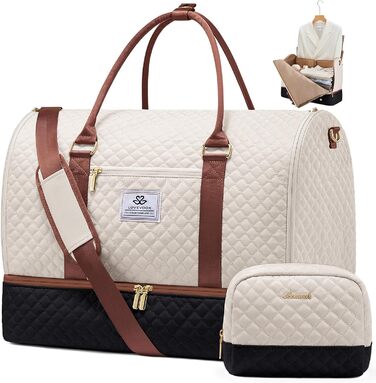 LOVEVOOK Перекидна дорожня сумка для жінок, 2-в-1, валіза, органайзер для взуття, водонепроникна, ручна, для подорожей (53L, чорний, бежевий, коричневий)