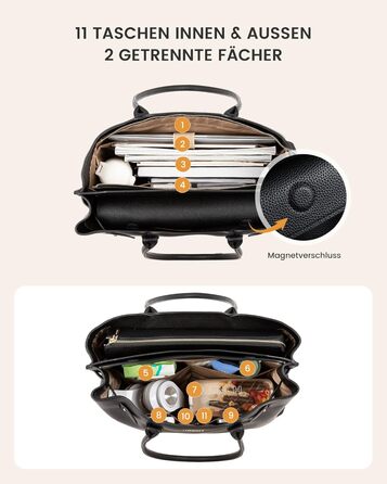 LOVEVOOK Сумка для ноутбука 15.6 дюймів, жіноча, велика, водонепроникна, шкіряна, для роботи, навчання, офісу, універсальна, чорна