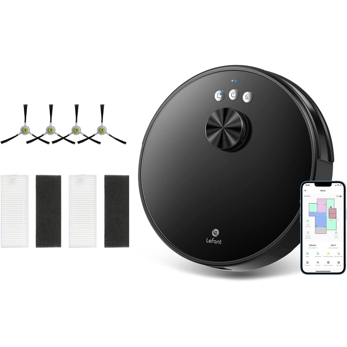 Робот-пилосос LEFANT з автопорожненням, 10000 Па, функція миття підлоги, навігація dToF, уникнення перешкод 190°PSD, час роботи 220 хв (N1)