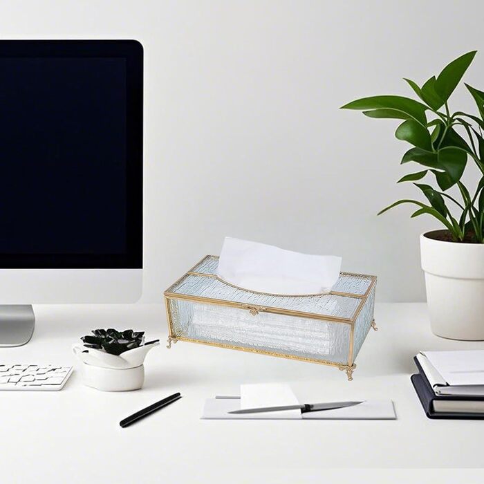 Скляна коробочка для серветок SLHEQING Gold - прямокутна, для ванної, вітальні, спальні, офісу