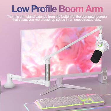 Мікрофонний стійкий кронштейн Low Profile для Blue Yeti, подкастингу та геймінгу, білий - до 2 кг, адаптери 3/8