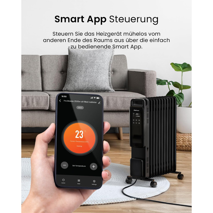 Електричний масляний радіатор Pro Breeze OmniWarm 2500W з 11 секціями, чорний - енергозберігаюча теплова панель з термостатом, таймером та захистом від перегріву