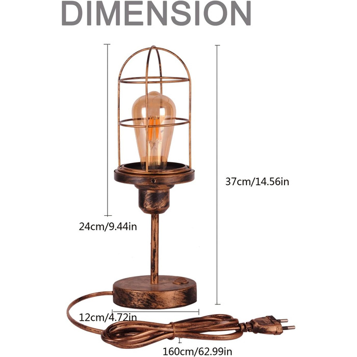 Настільна лампа Металева клітка Вінтажний світлодіодний приліжковий світильник Сільський (без лампочки), 27