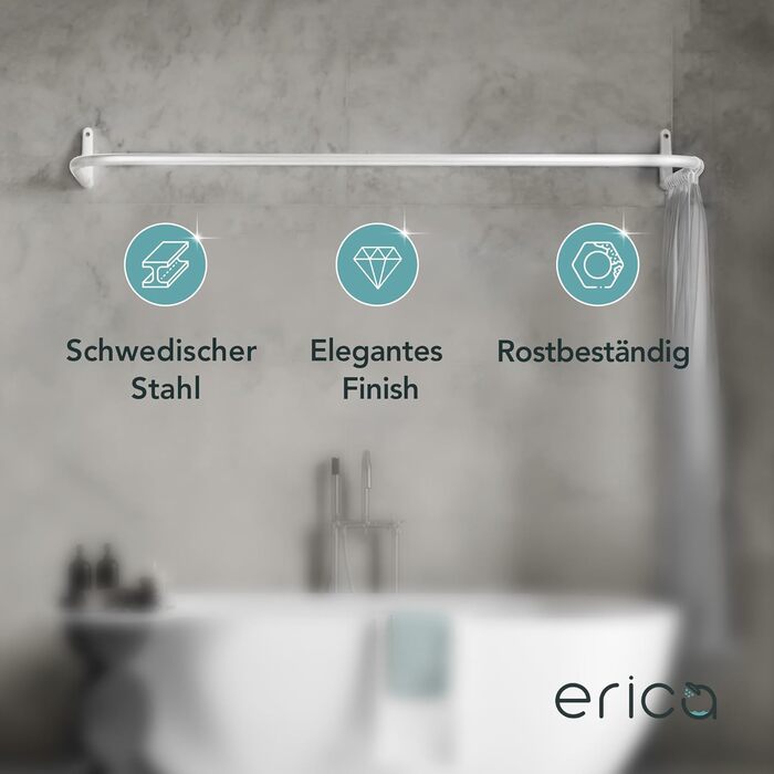 Штанга для душу Еріка L-подібної та U-подібної форми - 4-в-1 для ванни та душу - кутова штанга для душу - сталь з порошковим покриттям - без кріплень до стелі - білий колір