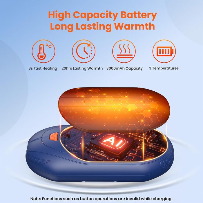 Електричні грілки для рук USB, 2 шт. - багаторазові, 3 режими нагріву, 20 годин роботи, для кемпінгу та відпочинку на природі. Кольори: блакитний