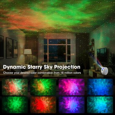 Проєктор зоряного неба Smart Sternenhimmel WiFi з пультом, додатком та голосовим керуванням, 16 млн кольорів, 25 дБ, кут нахилу 4 позиції (з жовтими зірками)