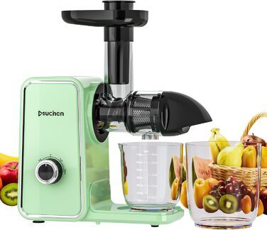 Мюхен Соковитискач Slow Juicer для овочів та фруктів з функцією реверсивного жування, легке очищення, тихий, безпечний та ефективний (зелений)