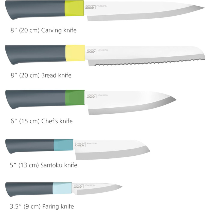 Набір кухонних ножів, 5 предметів, з підставкою, опал/різнокольоровий дует Joseph Joseph
