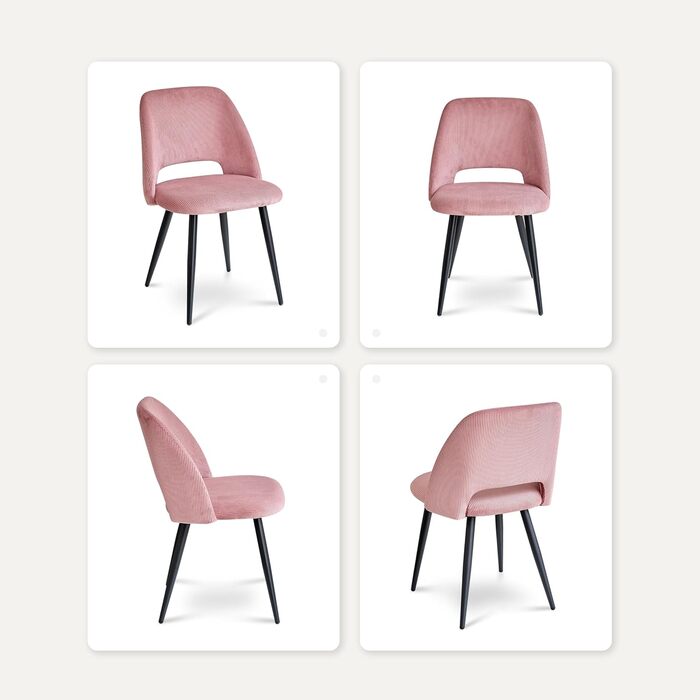 Набір з 4 стільців для їдальні, кухонних, з корду, з м'яким сидінням та ергономічною спинкою, рожеві