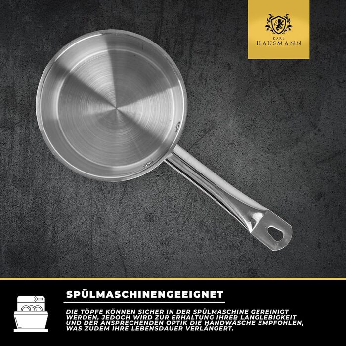 Нержавіюча каструля Karl Hausmann 3.6L з нержавіючої сталі з кришкою (діаметр 20 см) - для всіх типів плит, включаючи індукцію. Ідеально підходить для супу та пасти.
