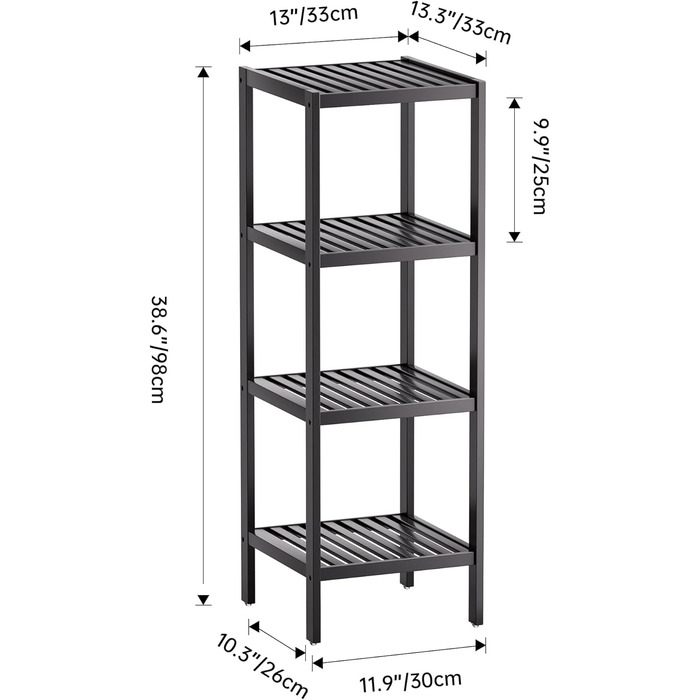 Бамбукова полиця для ванної кімнати SMIBUY, 5 ярусів, органайзер, полиця для вітальні, спальні, кухні, 5 полиць (4 чорні)