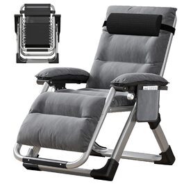 Лежак для відпочинку MOPHOTO Zero Gravity - розкладний, 200 кг, з подушкою та кишенею, для саду, балкону, тераси (сірий)