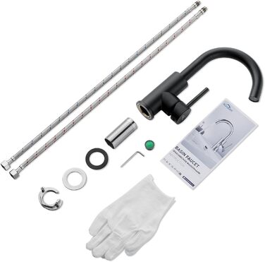 Чорний змішувач для ванної/кухні Auralum з поворотним гусаком 360°, з нержавіючої сталі, з підключенням 60 см, однорідний