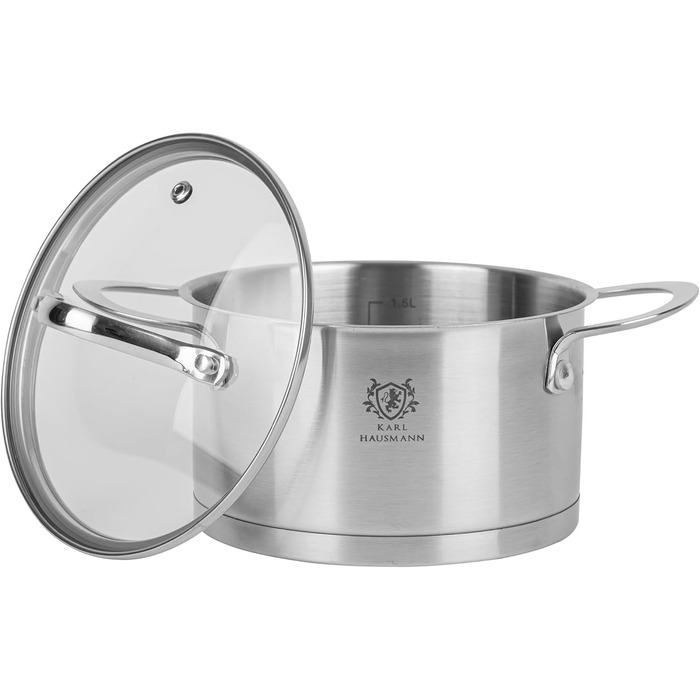 Нержавіюча каструля Karl Hausmann 3.6L, Ø 20 см - каструля для індукційних плит та всіх типів плит з кришкою, суповий та паста-топ, нержавіюча сталь