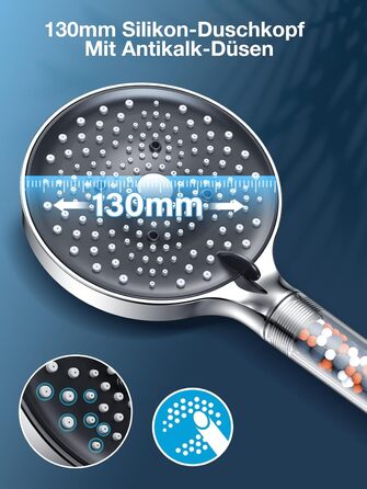 Душова лійка з шлангом YEAUPE PRO, 1,6 м, водозберігаюча, фільтр, 6 режимів, 130 мм, хром