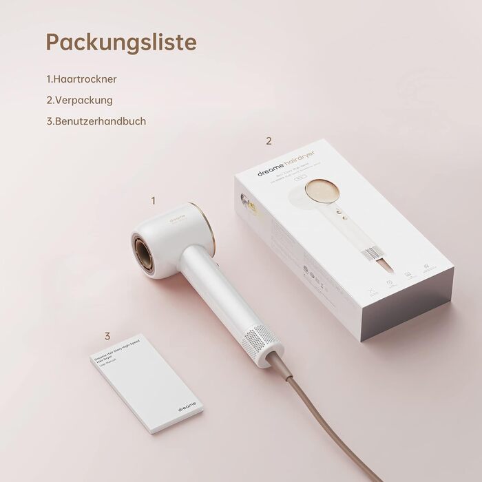 Високошвидкісний фен для волосся Dreame Hair Glory з іонізацією, 110 000 об/хв, потік повітря 70 м/с, регулювання температури та швидкості, білий